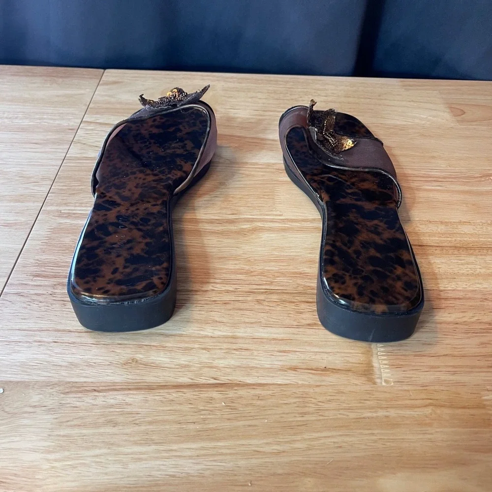 Stefani Womens Tortoise Shell Butterfly Mesh Slide Sandals Brown Square Toe 10.5